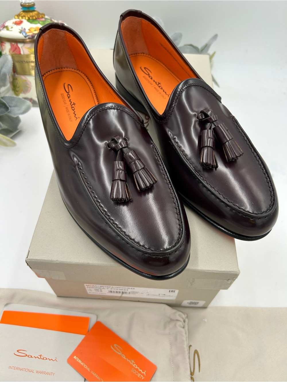 Men's Santoni, Andrea Bordeaux Leather loafers size 10.5 US made in Italy